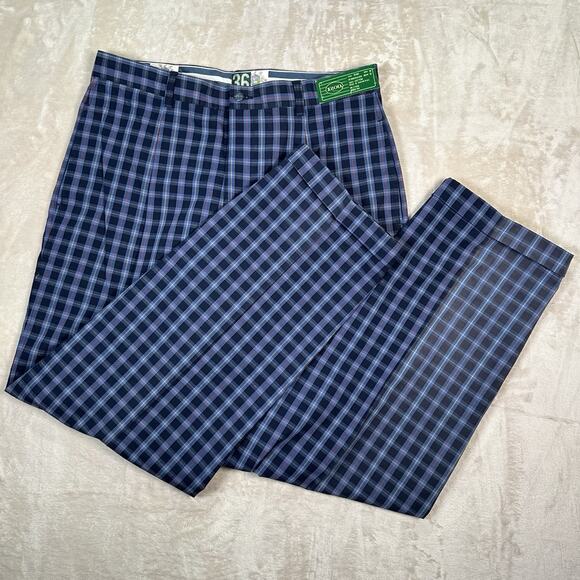 NWT Izod Plaid Golf Pants Denim Blue Check Men’s Size 36x32 Vintage 90’s - Picture 1 of 10